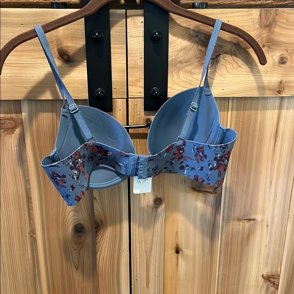 Lucky Brand Dusty Blue Floral Underwire Bra with Maroon Accents - Picture 7 of 11